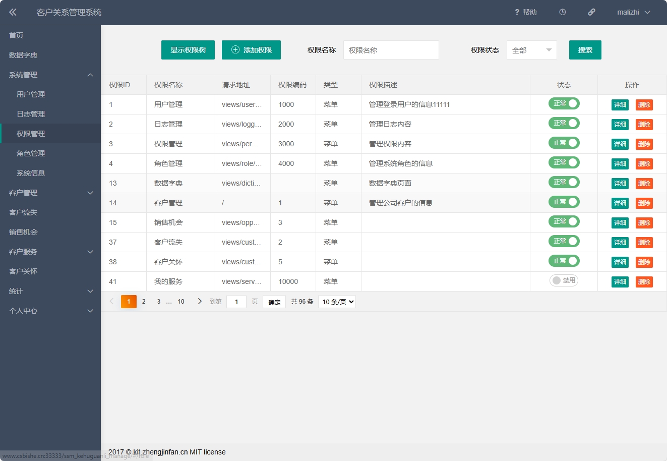 基于SSM框架的客户信息管理系统 - 权限管理.png界面截图