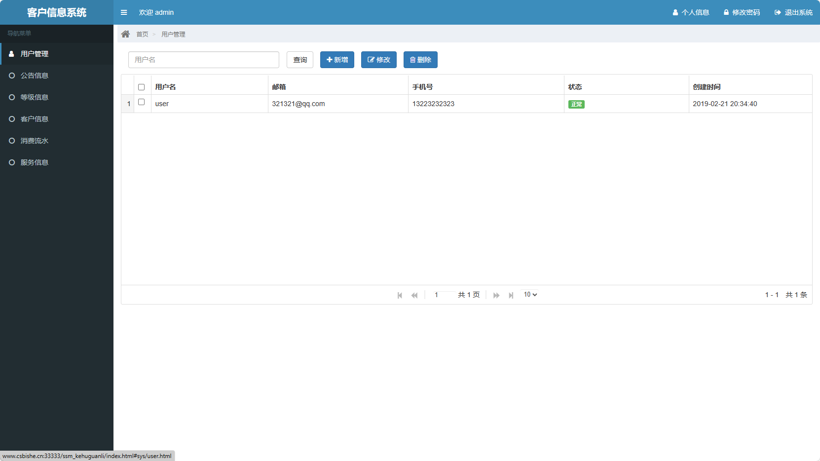 基于SSM框架的客户信息管理平台 - 系统操作用户管理.png界面截图