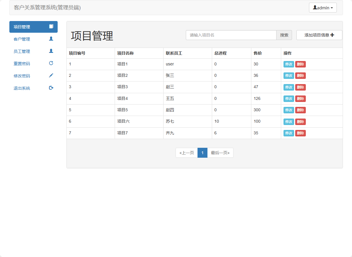基于SSM框架的在线客户关系管理信息系统 - 项目管理.png界面截图