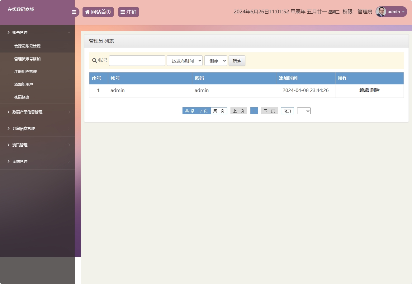 基于SSM框架的数码电子产品在线商城系统 - 管理员账号管理.png界面截图