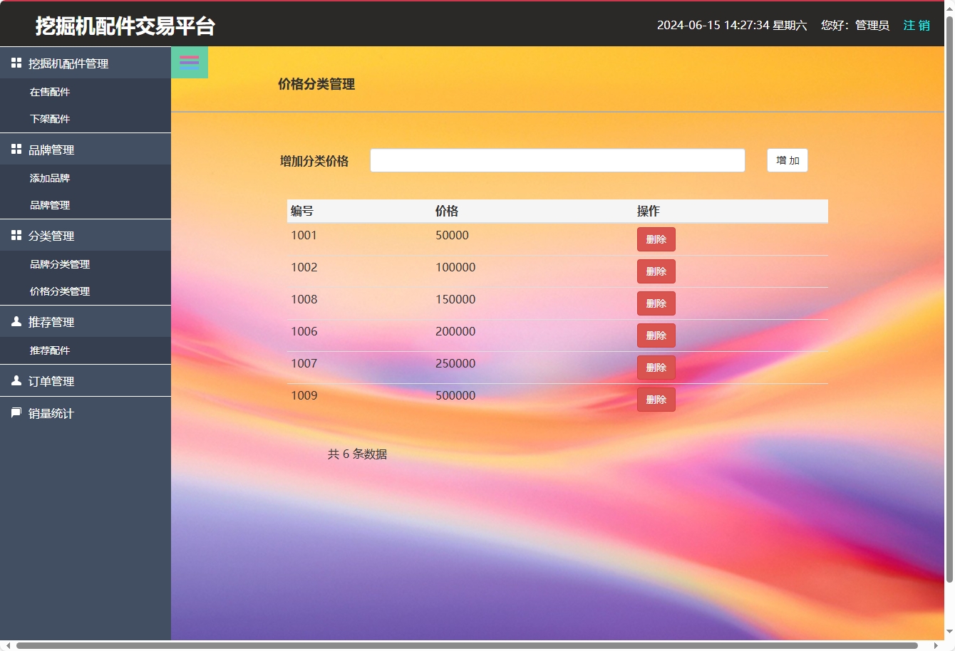 基于SSM框架的挖掘机配件在线销售与库存管理系统 - 价格分类管理.png界面截图