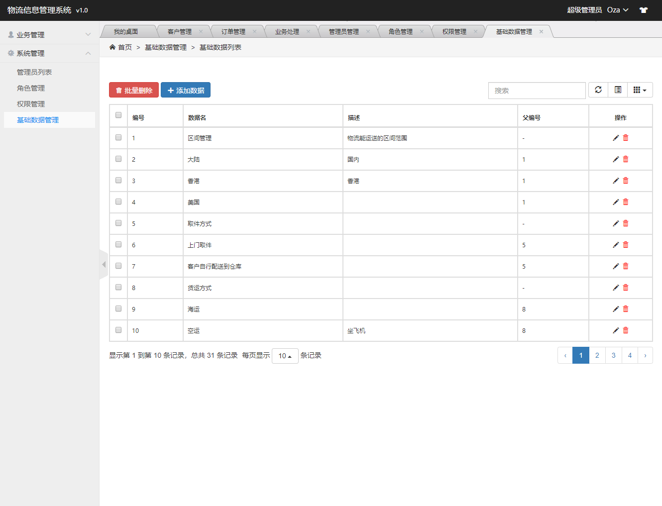基于SSM框架的快递物流管理系统 - 基础数据菜单管理.png界面截图