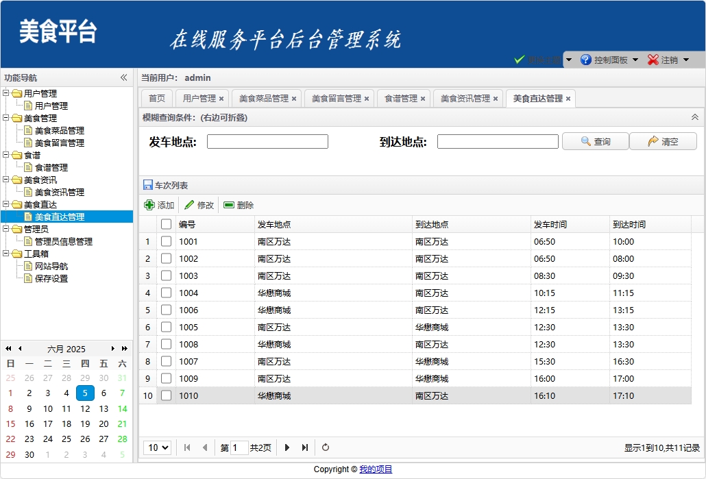 基于SSM框架的美食资讯分享平台 - 美食直达管理.png界面截图