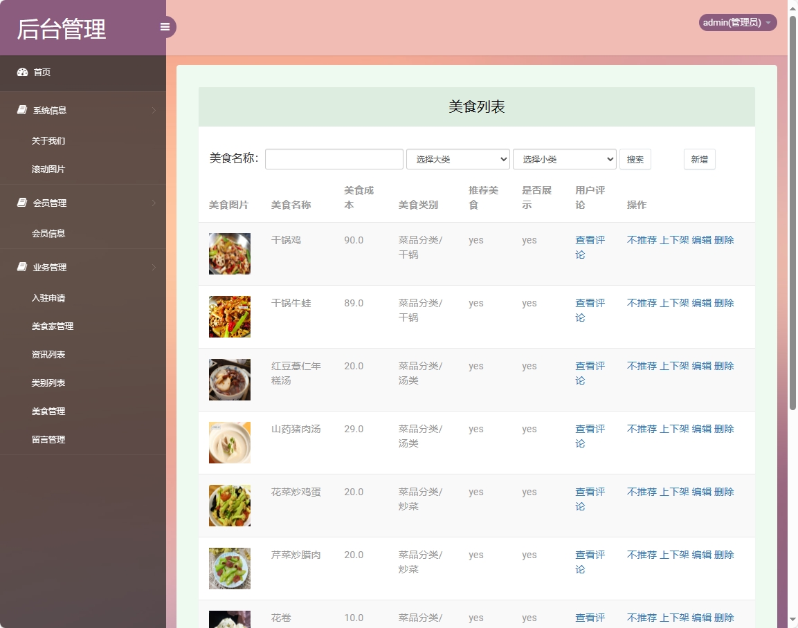 基于SSM框架的美食分享交流平台设计与实现 - 美食管理&新增.png界面截图