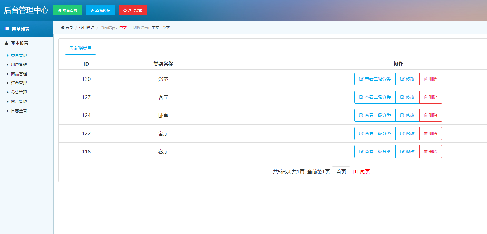 基于SSM框架的家具在线购物平台 - 类目管理.png界面截图