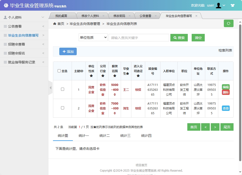 基于SSM框架的毕业生就业信息管理与分析系统 - 毕业生去向信息填写.png界面截图