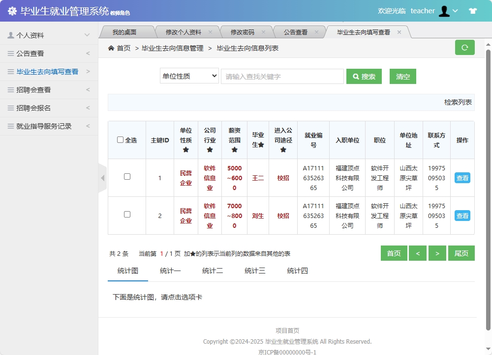 基于SSM框架的毕业生就业信息管理与分析系统 - 查看毕业生去向填写.png界面截图