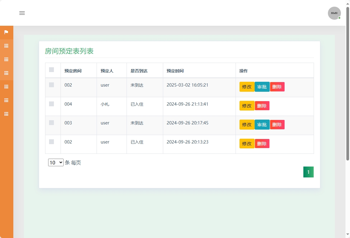 基于SSM的酒店客房后台管理系统 - 房间预定信息管理.png界面截图