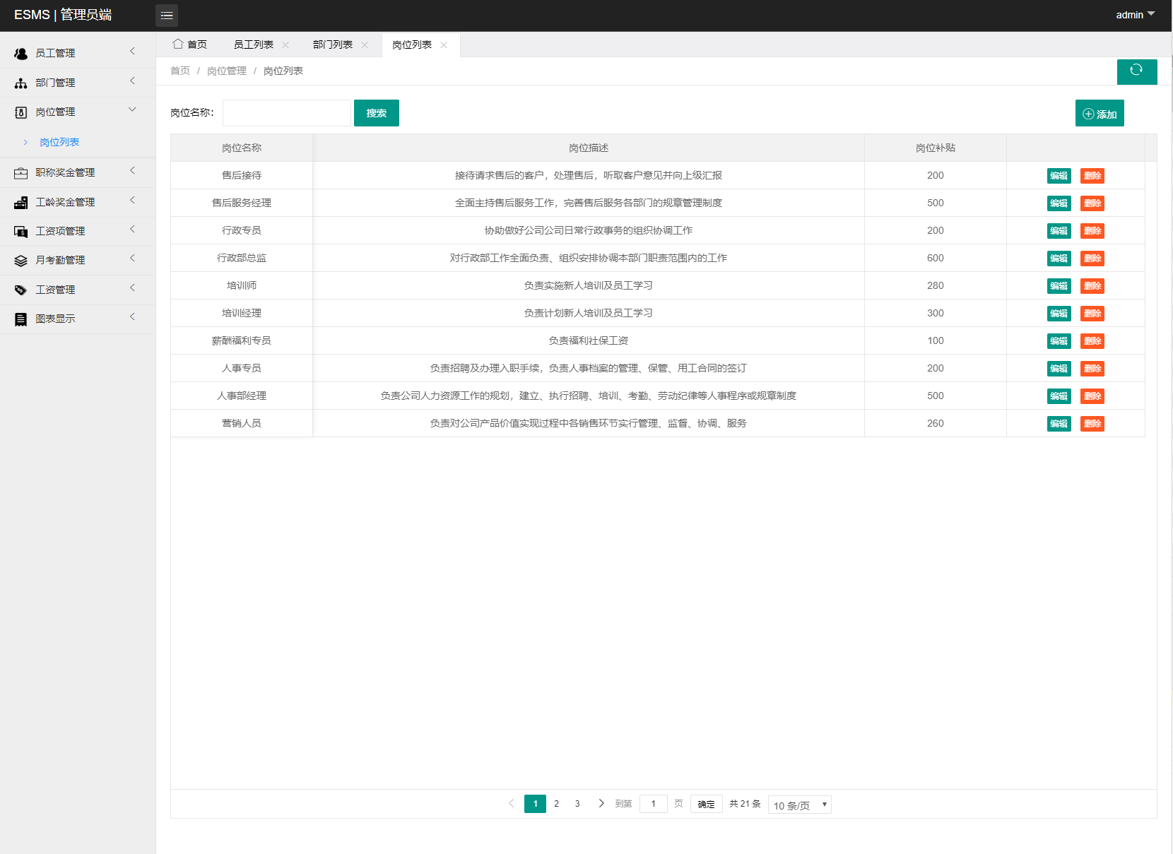 基于SSM框架的企业人事薪酬管理系统 - 岗位管理.png界面截图