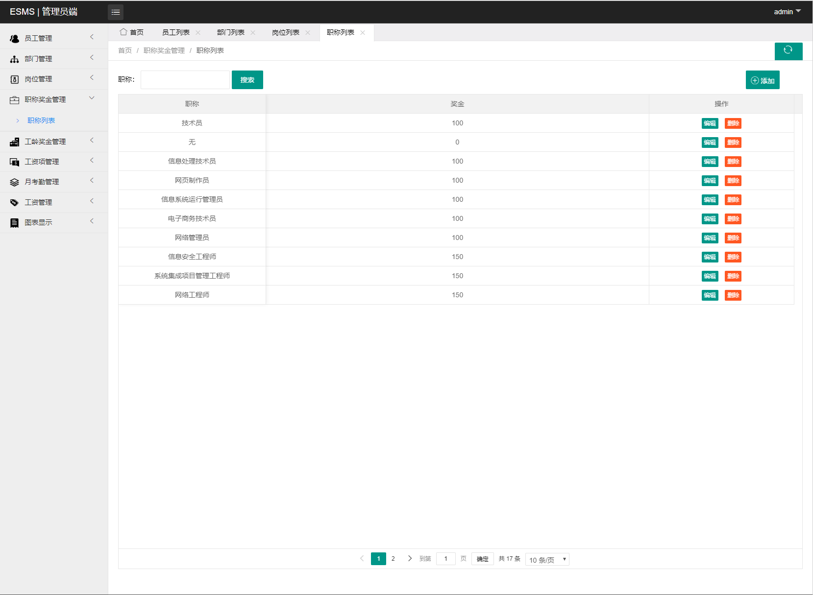 基于SSM框架的企业人事薪酬管理系统 - 职称管理.png界面截图