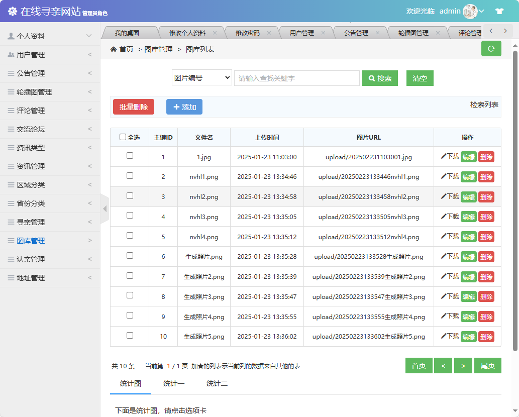 基于SSM框架的寻亲互助信息匹配平台 - 图库管理.png界面截图