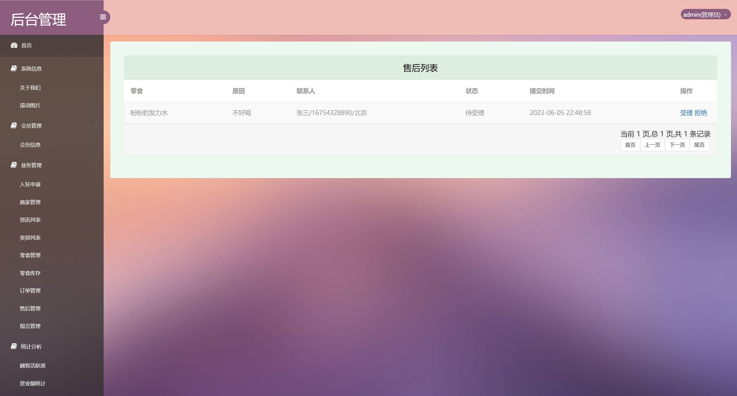 基于SSM框架的多商户在线零食商城系统 - 售后管理.jpg界面截图