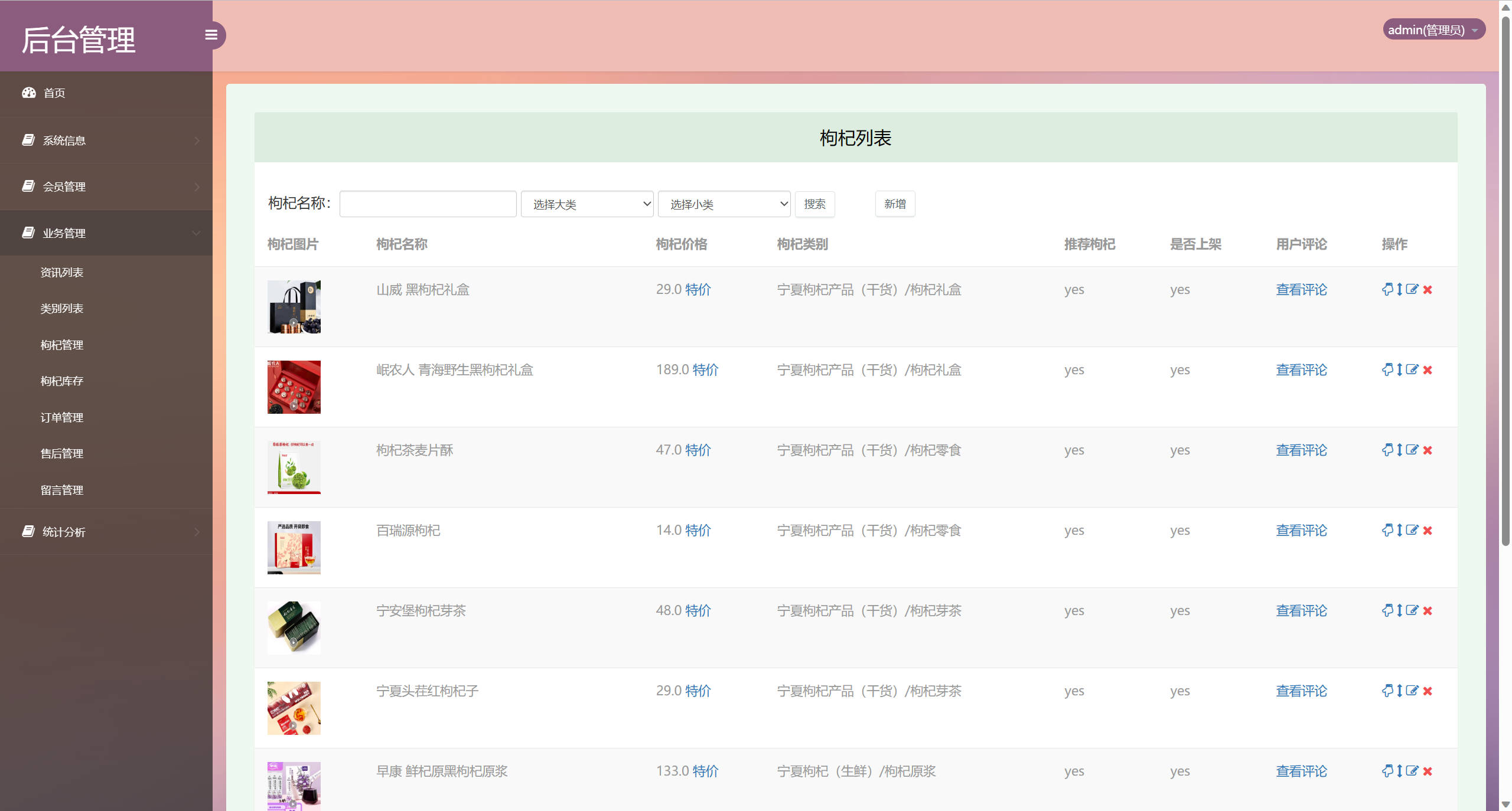 基于SSM框架的宁夏枸杞在线销售系统 - 枸杞信息管理.jpg界面截图