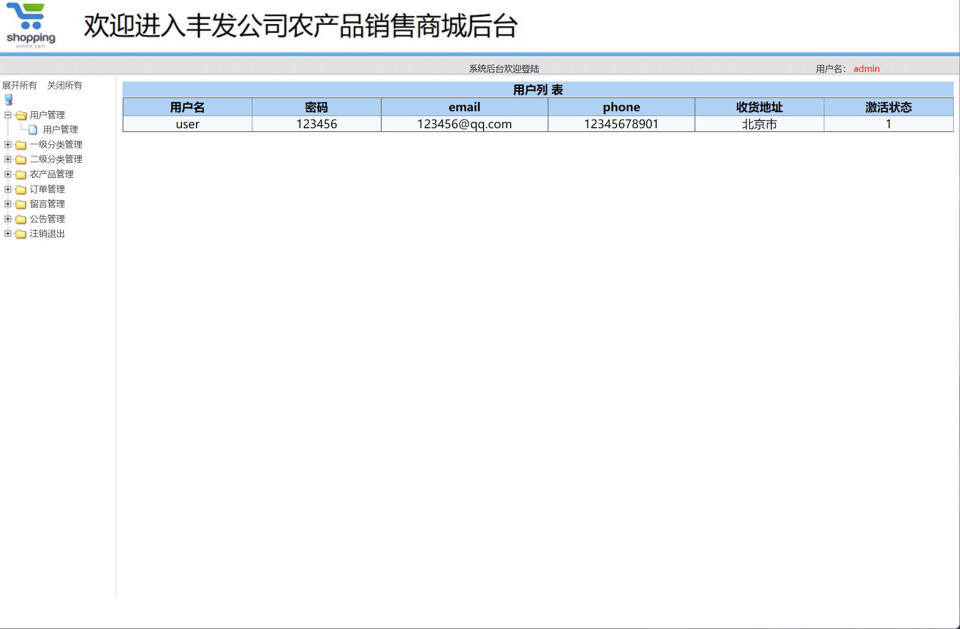 基于SSM框架的在线农产品销售平台 - 用户管理.jpg界面截图