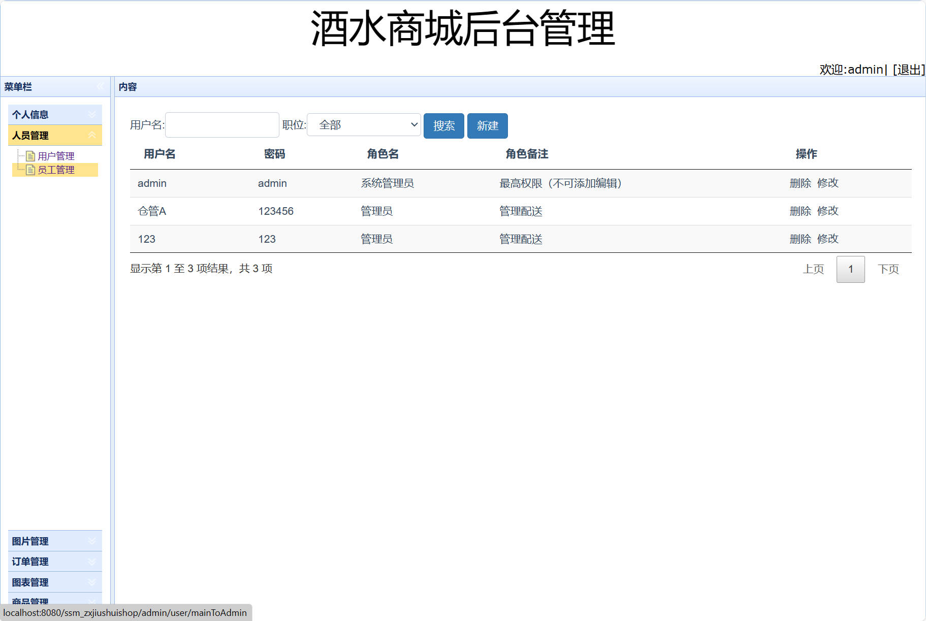 基于SSM框架的在线酒水销售商城系统 - 查看员工信息.jpg界面截图