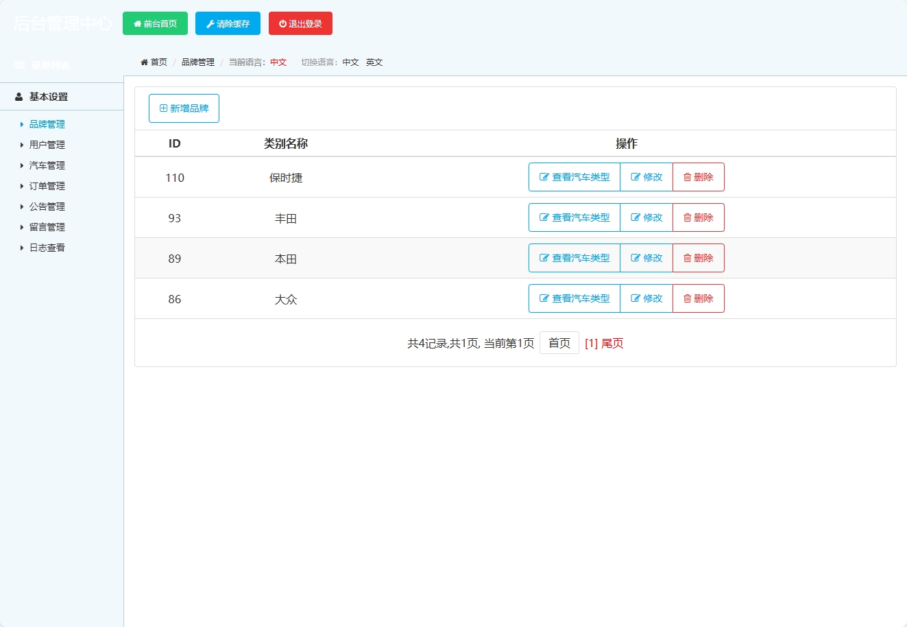 基于SSM框架的在线汽车销售商城系统 - 品牌管理.png界面截图