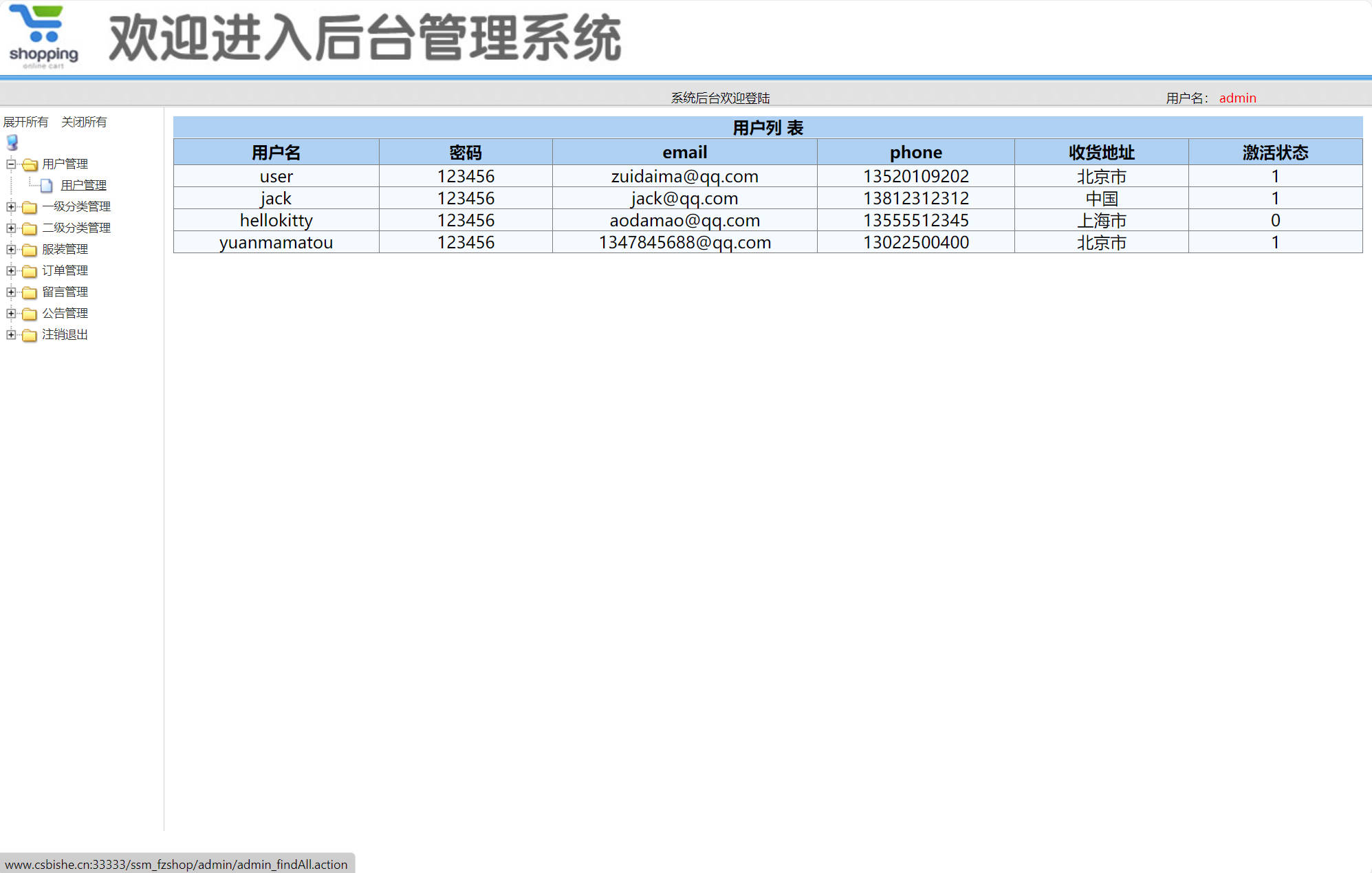 基于SSM框架的在线服装选购平台 - 用户管理.jpg界面截图