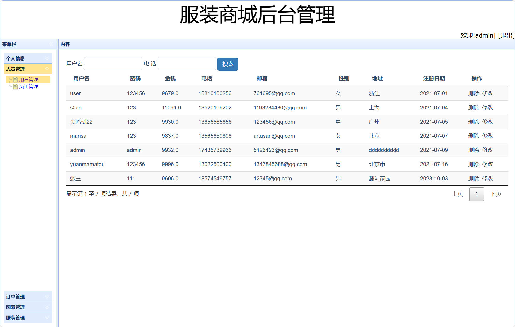 基于SSM框架的在线服装销售平台 - 用户信息管理.jpg界面截图