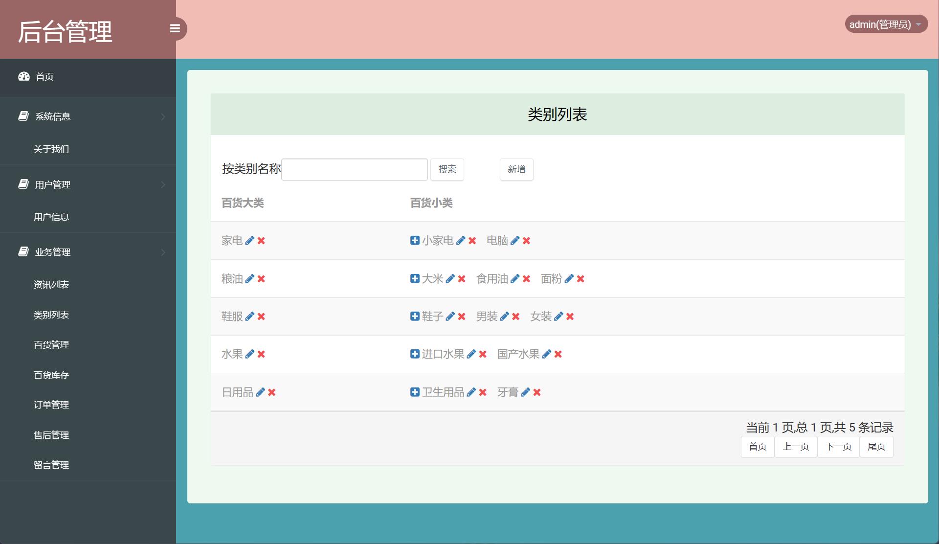 基于SSM框架的在线百货商城系统 - 商品类别管理.jpg界面截图
