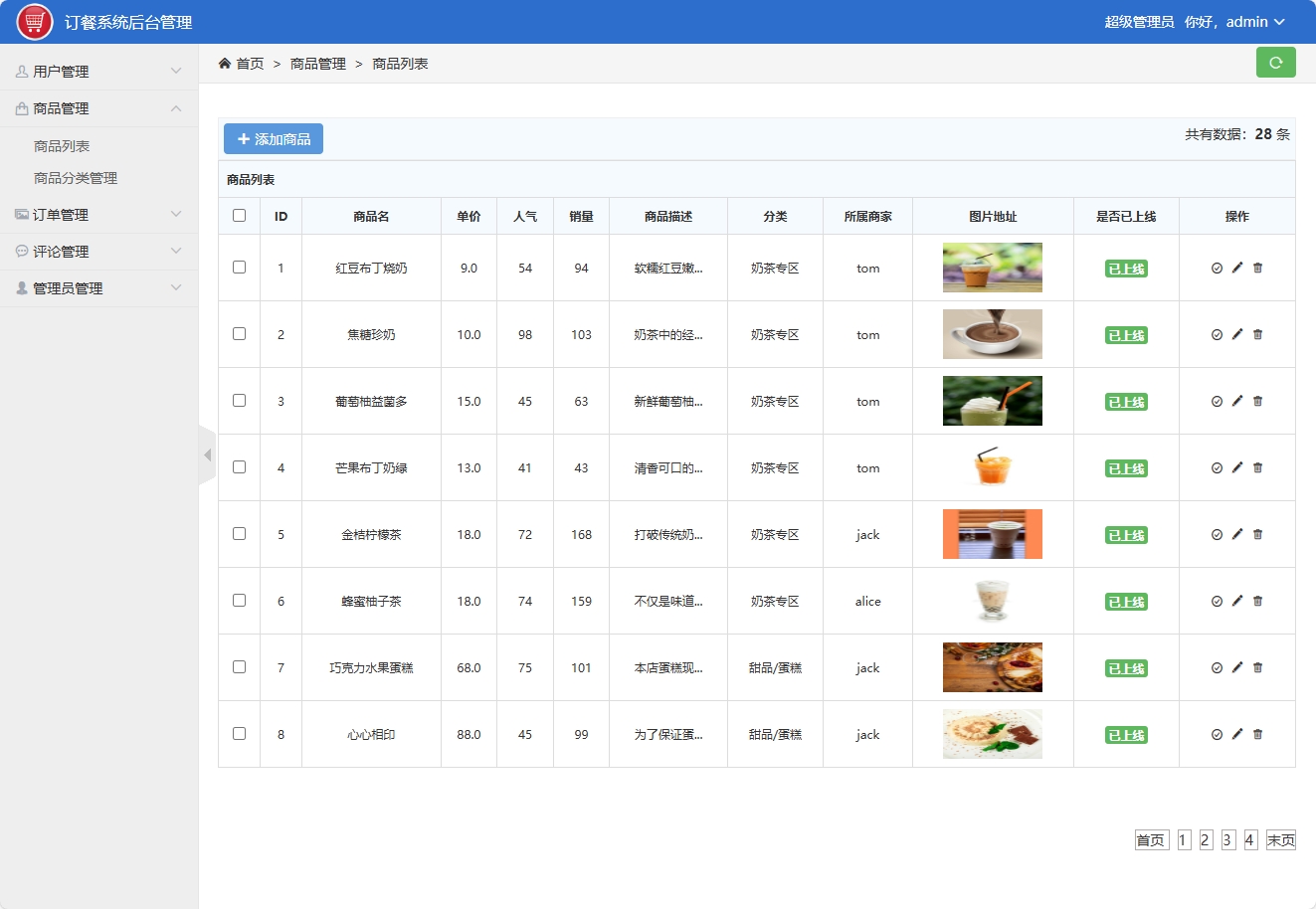 基于SSM框架的在线点餐与订单管理平台 - 商品管理.png界面截图