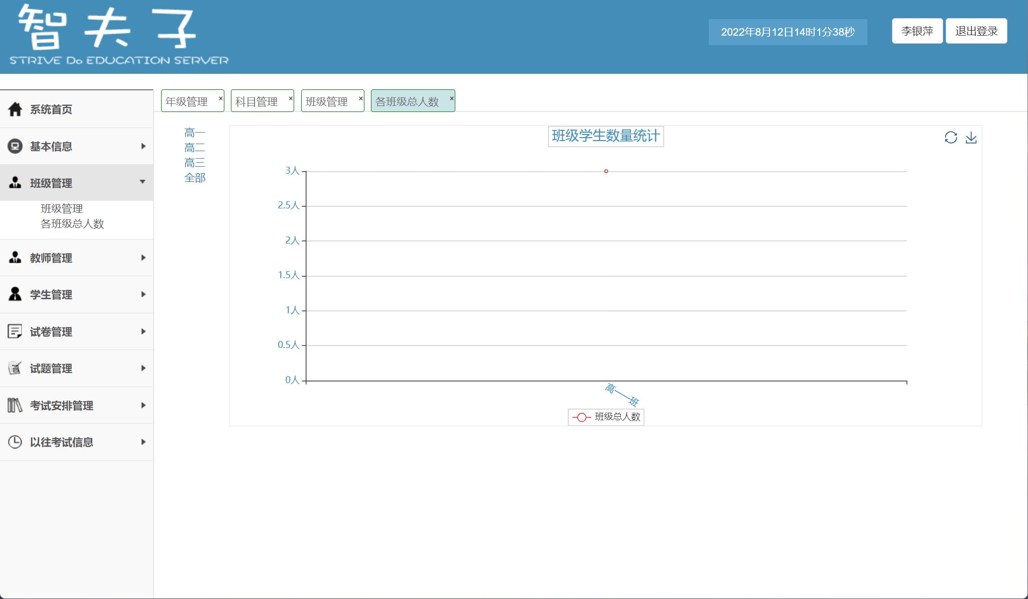 基于SSM框架的在线考试平台设计与实现 - 班级总人数统计.jpg界面截图