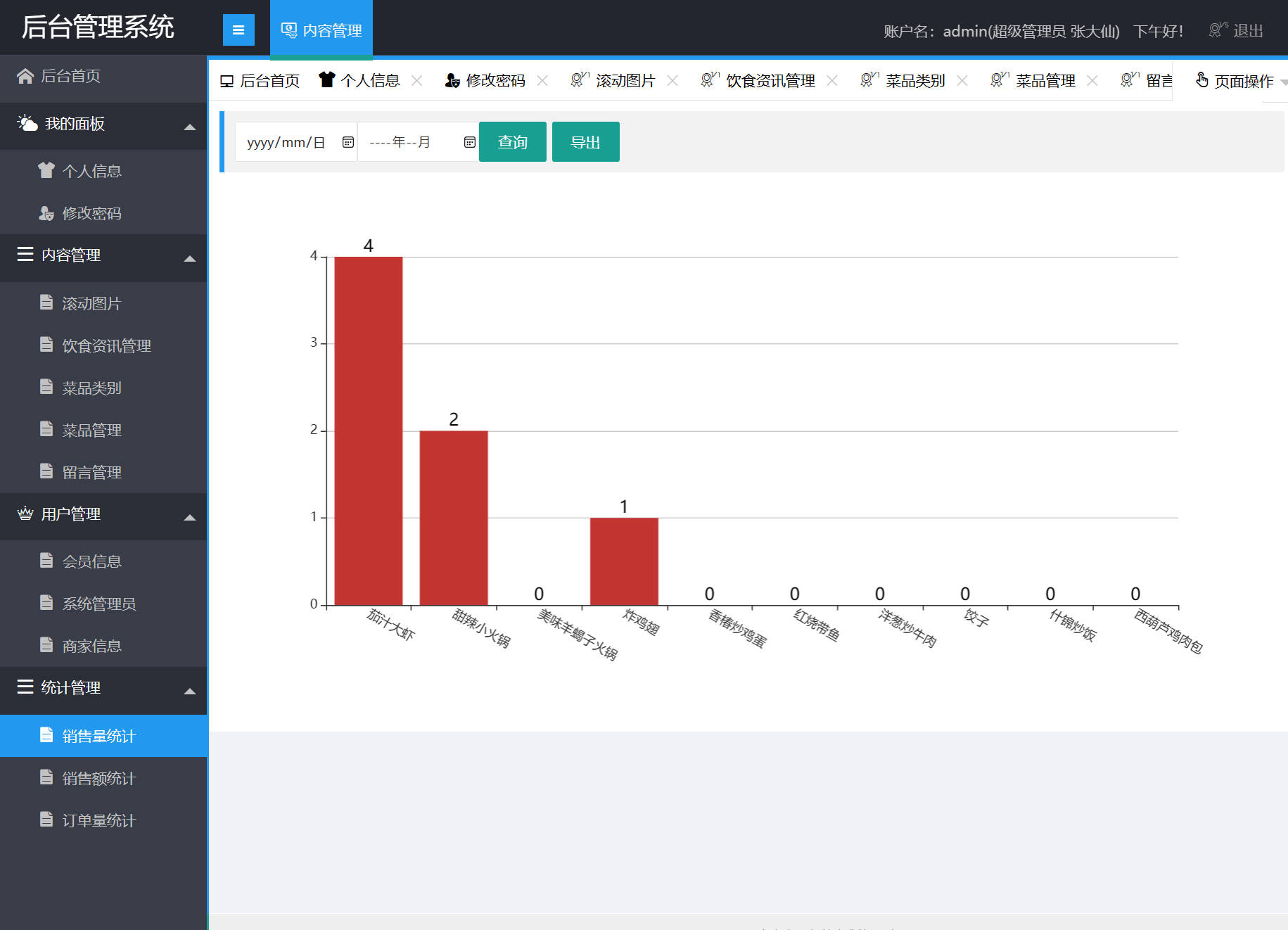 基于SSM框架的在线点餐外卖平台 - 统计信息管理.jpg界面截图