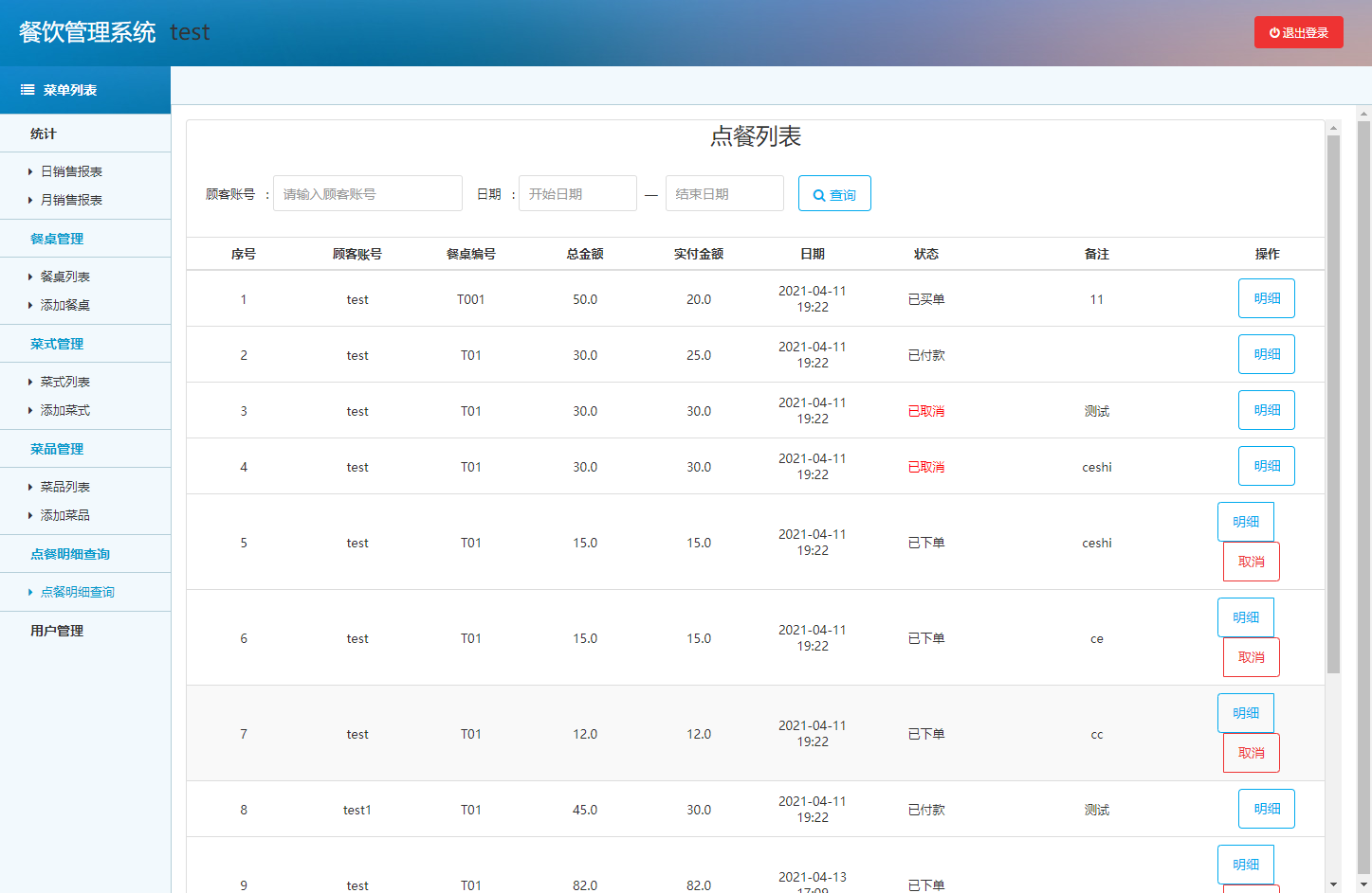 基于SSM框架的在线餐饮点餐系统 - 点餐明细管理.png界面截图