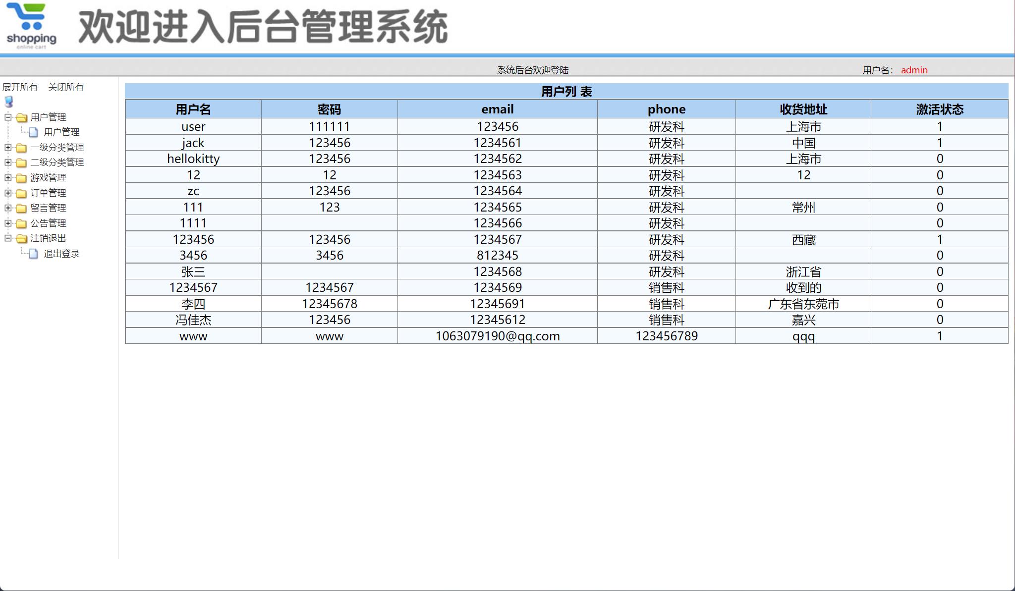 基于SSM框架的在线游戏商城系统 - 用户信息管理.jpg界面截图