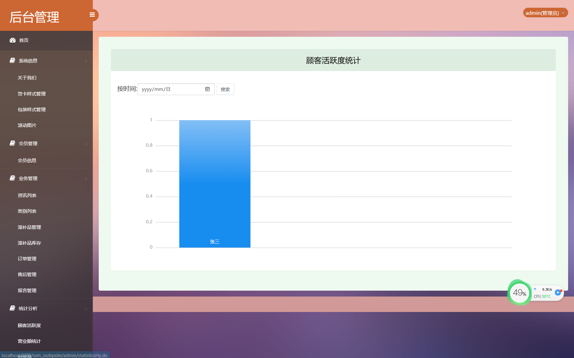 基于SSM框架的在线滋补品零售商城系统 - 统计图分析.png界面截图