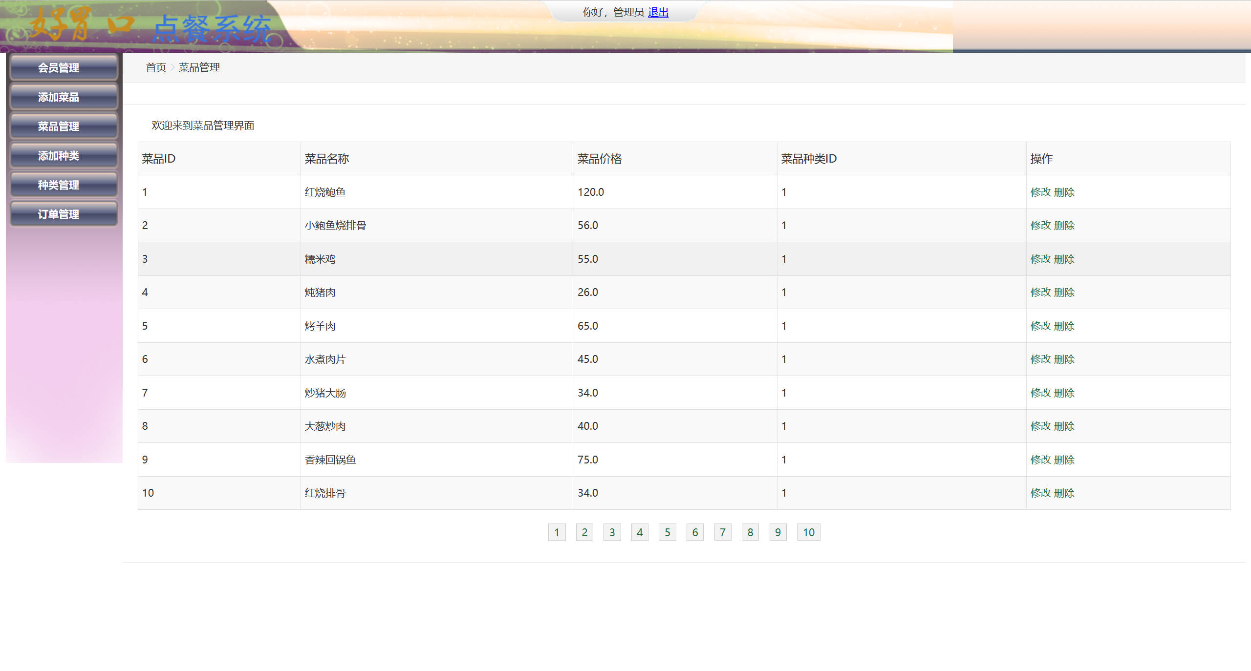 基于SSM的在线点餐与订单管理平台 - 菜品信息管理.jpg界面截图