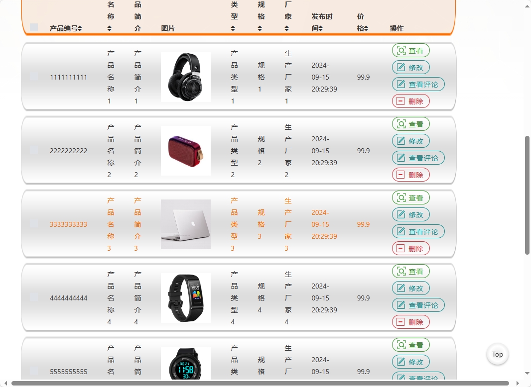 基于SSM框架的在线产品信息查询与销售系统 - 产品信息管理.png界面截图