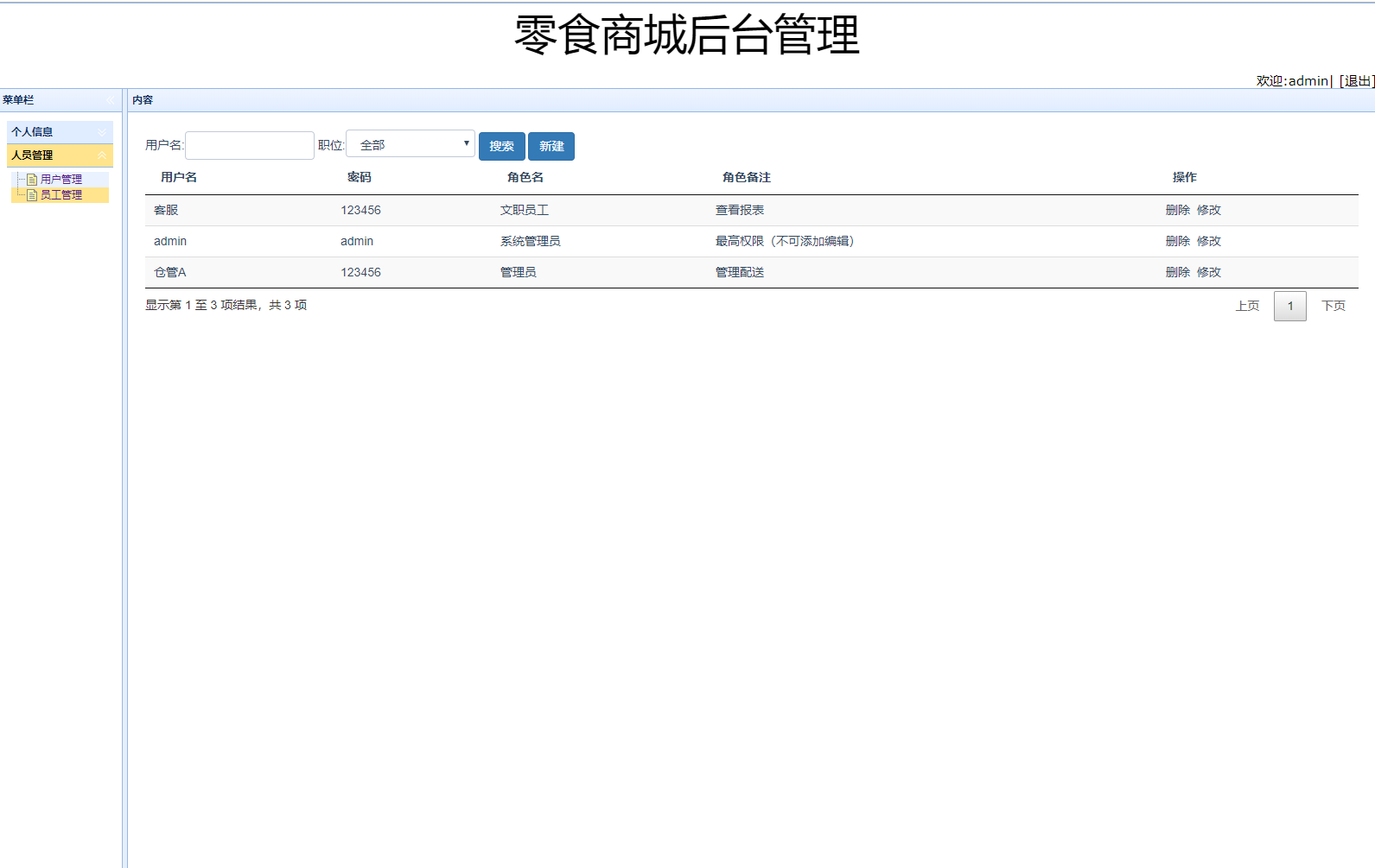 基于SSM框架的在线零食商城系统 - 员工管理.png界面截图