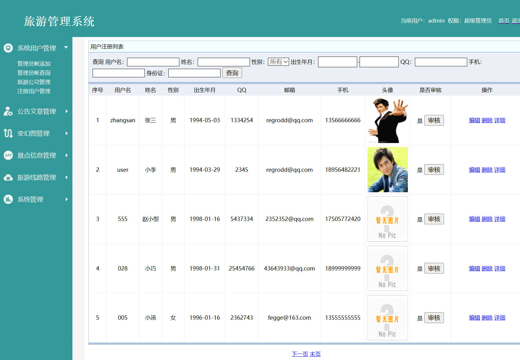 基于SSM框架的个性化旅游景点推荐与管理系统 - 用户信息管理.jpg界面截图