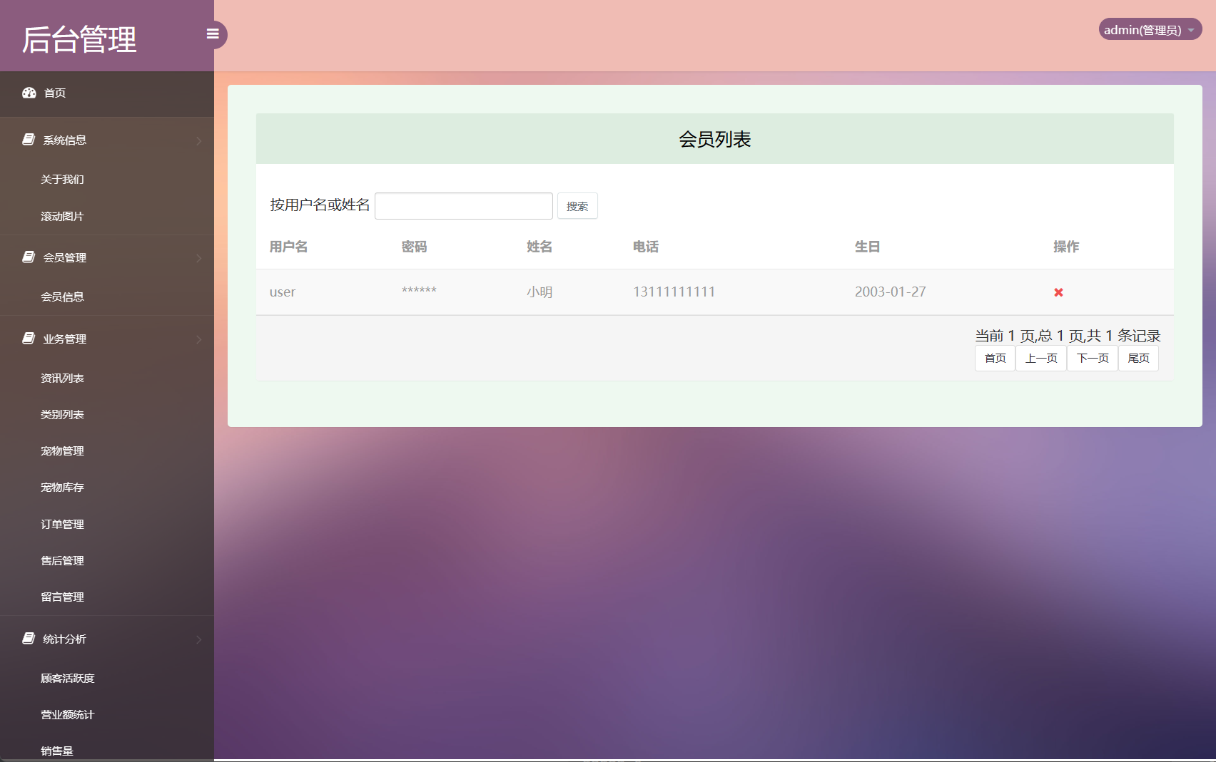 基于SSM框架的在线宠物商城交易系统 - 站点顾客管理.png界面截图