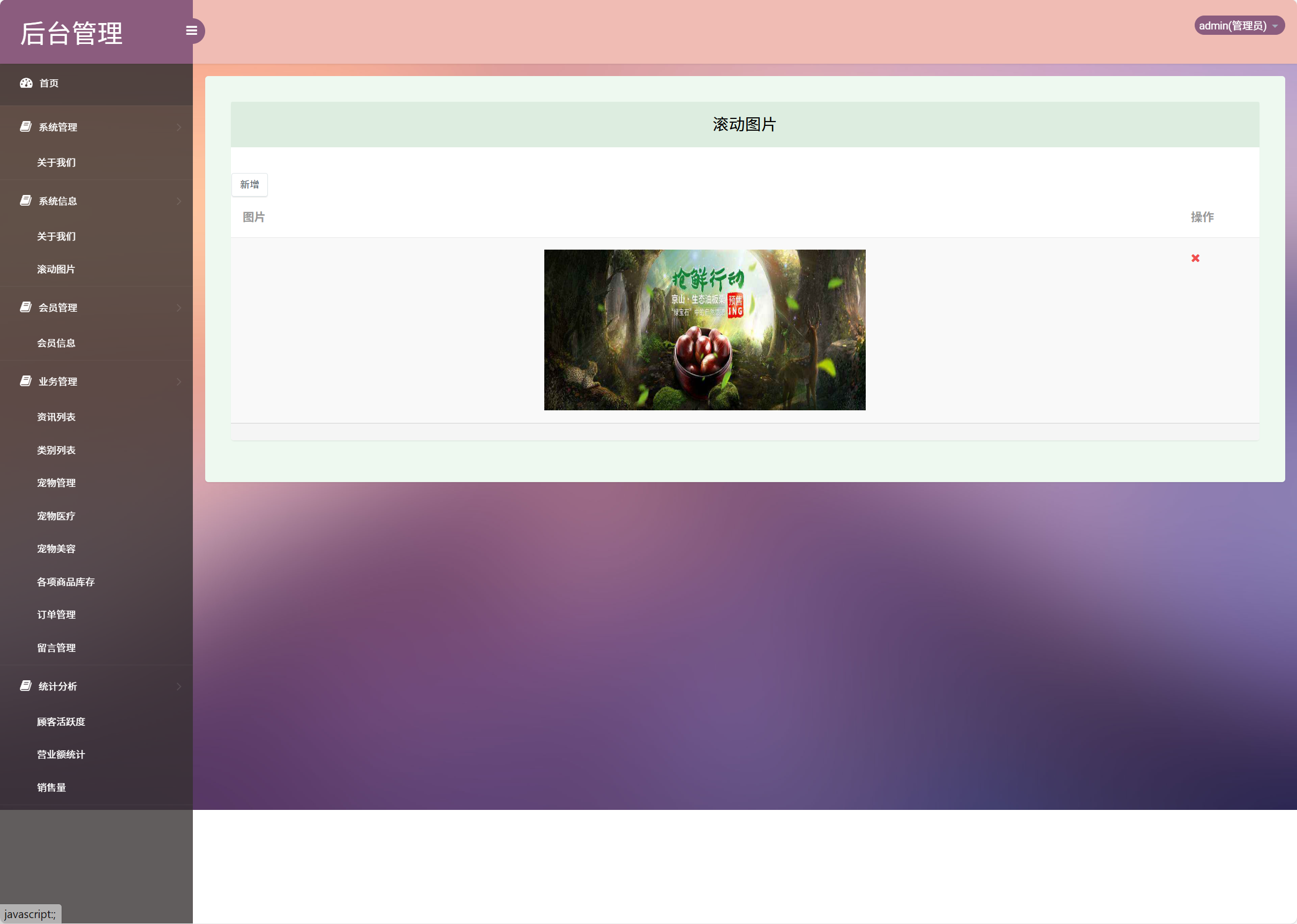 基于SSM框架的在线宠物销售与美容服务平台 - 滚动图片管理.png界面截图