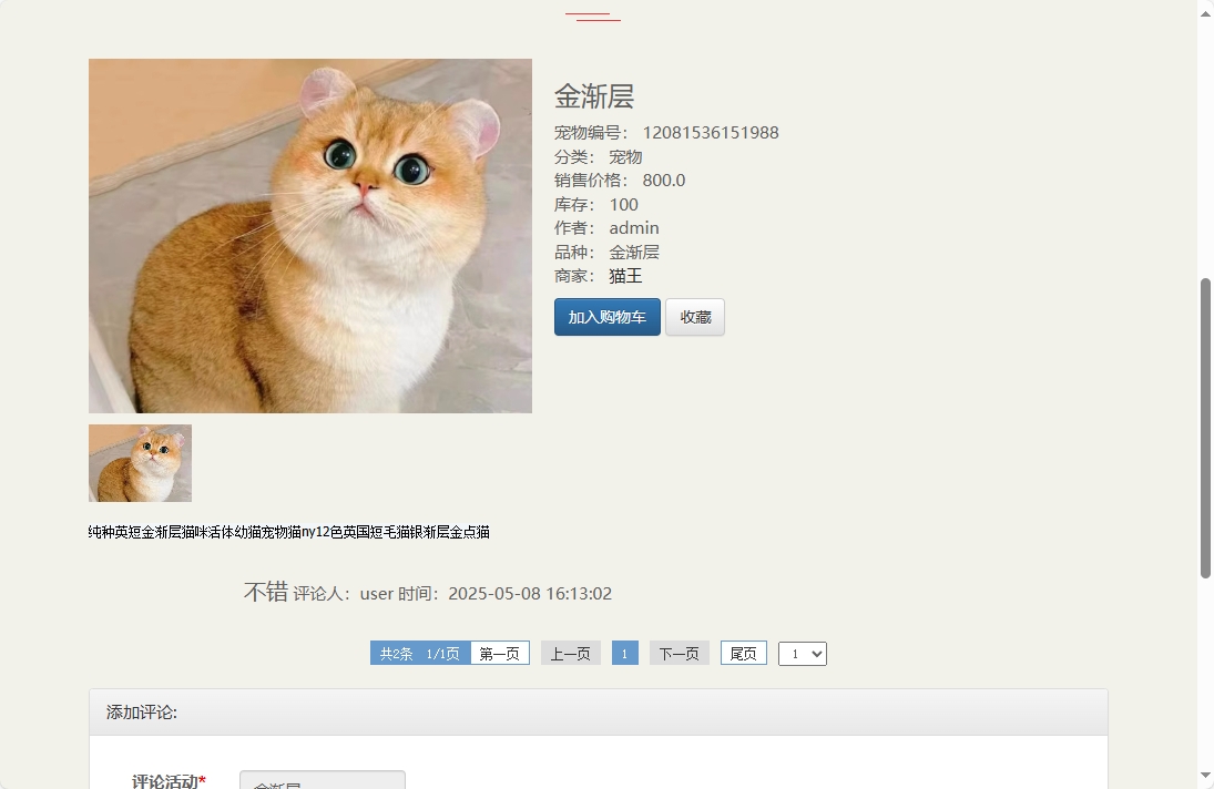 基于SSM框架的在线宠物交易平台 - 查看宠物详情.png界面截图