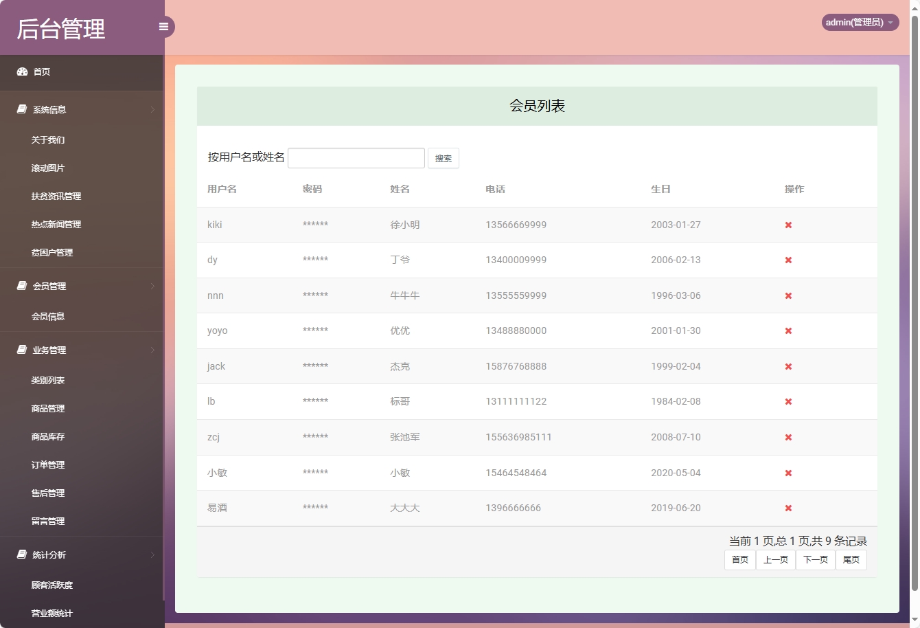 基于SSM的扶贫助农电商平台 - 会员信息管理.png界面截图