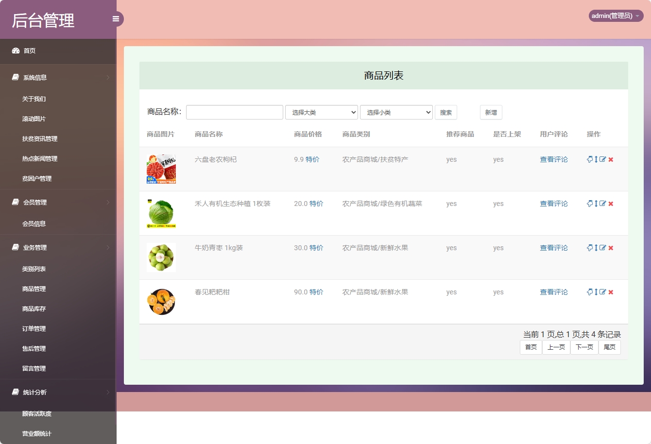 基于SSM的扶贫助农电商平台 - 商品管理.png界面截图