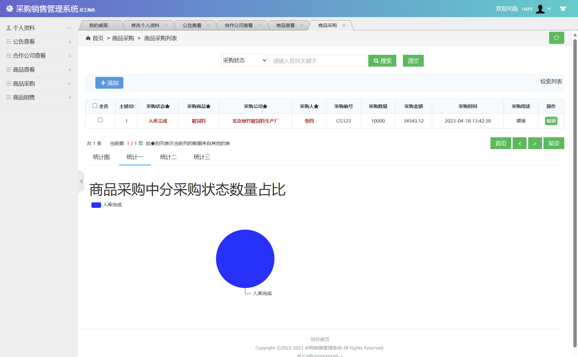 基于SSM框架的采购与销售一体化管理平台 - 商品采购&统计图.png界面截图