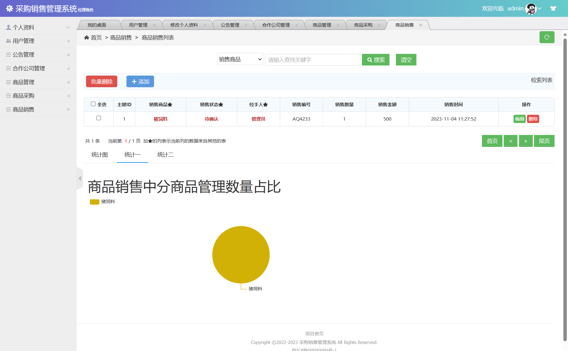 基于SSM框架的采购与销售一体化管理平台 - 商品销售&统计图.png界面截图