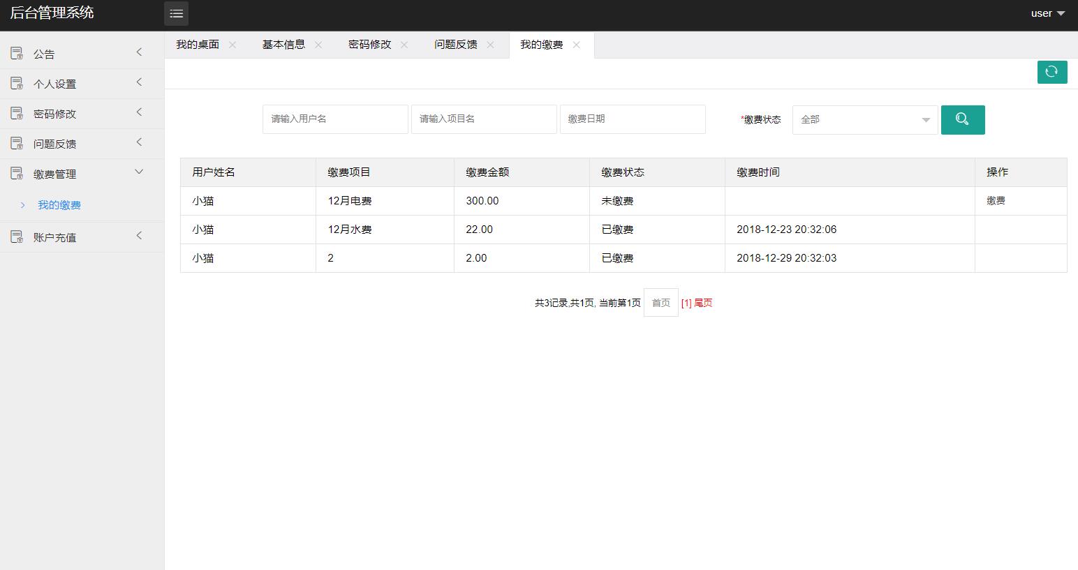 查看与支付个人费用