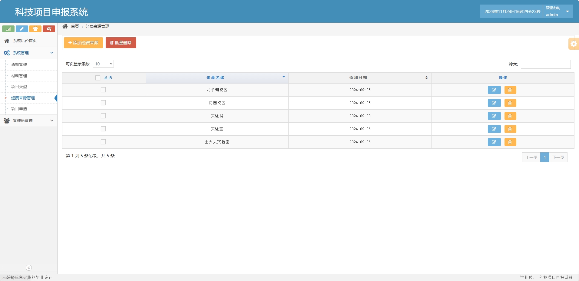 基于SSM框架的科研项目申报与管理系统 - 经费来源管理.png界面截图