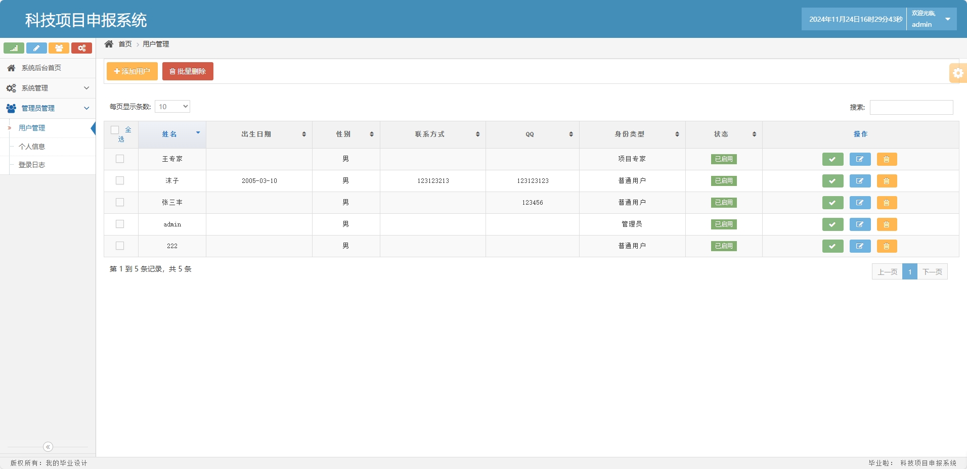 基于SSM框架的科研项目申报与管理系统 - 用户管理.png界面截图