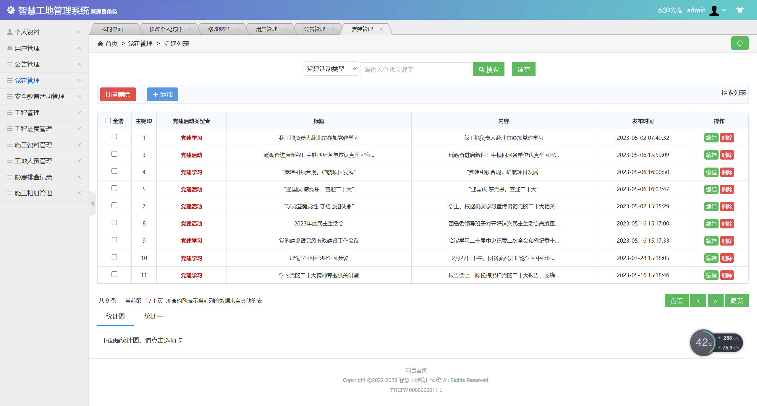 基于SSM框架的智慧工地信息管理平台 - 党建信息管理.jpg界面截图