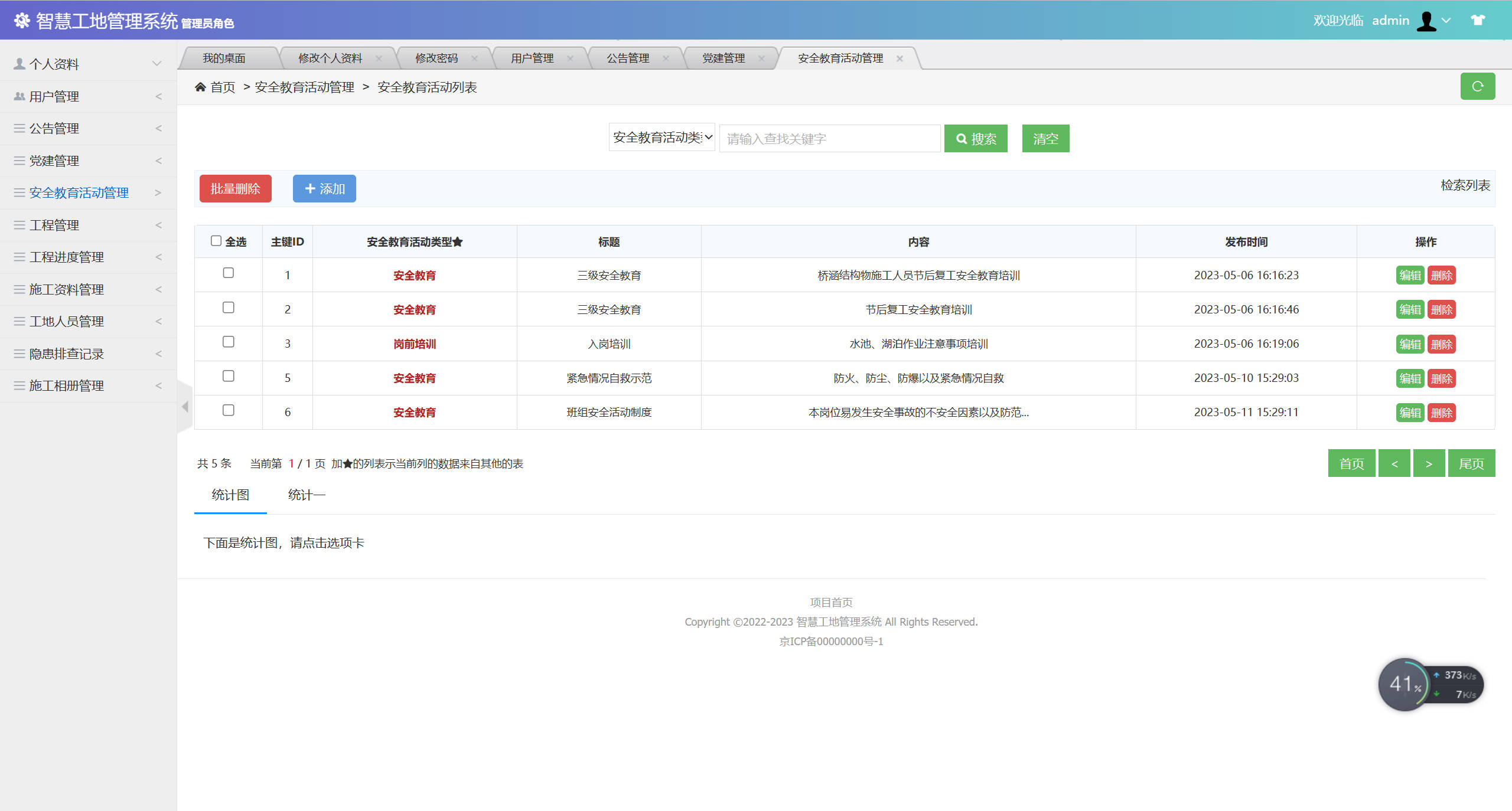 基于SSM框架的智慧工地信息管理平台 - 安全教育活动管理.jpg界面截图