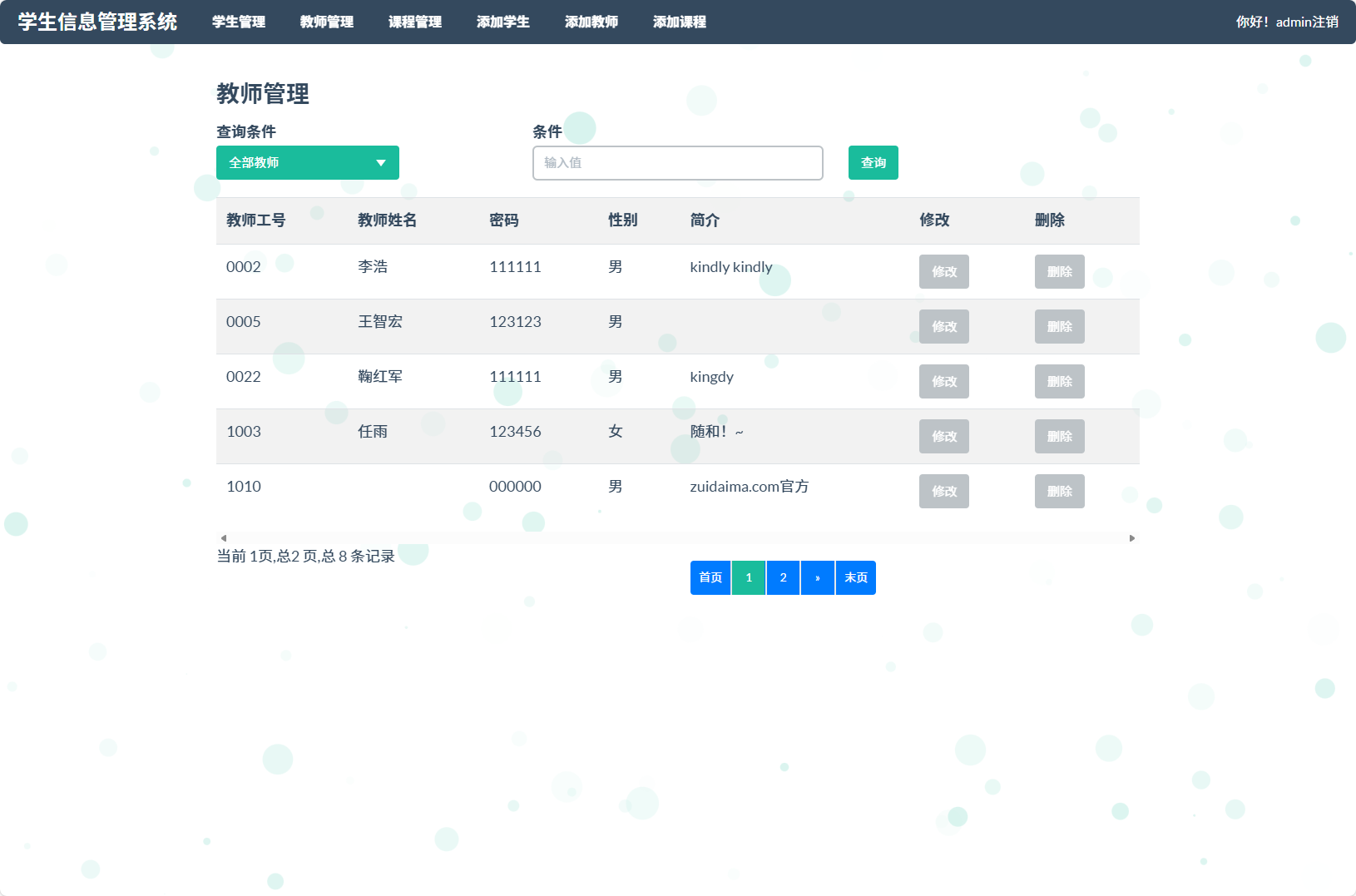 基于SSM框架的学生信息管理平台 - 教师管理.png界面截图