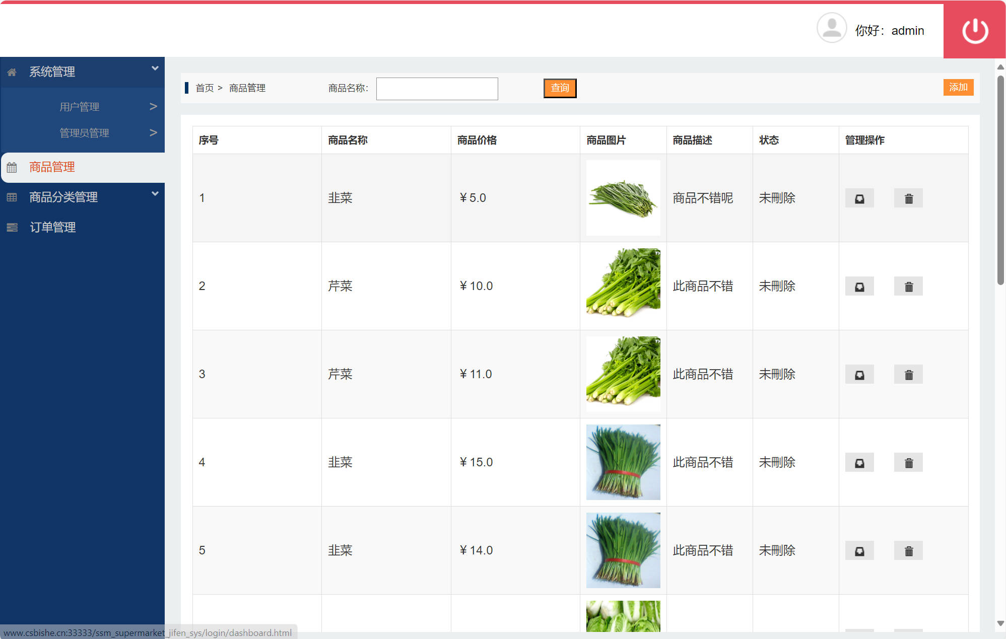 基于SSM框架的超市会员积分管理系统 - 商品管理.jpg界面截图