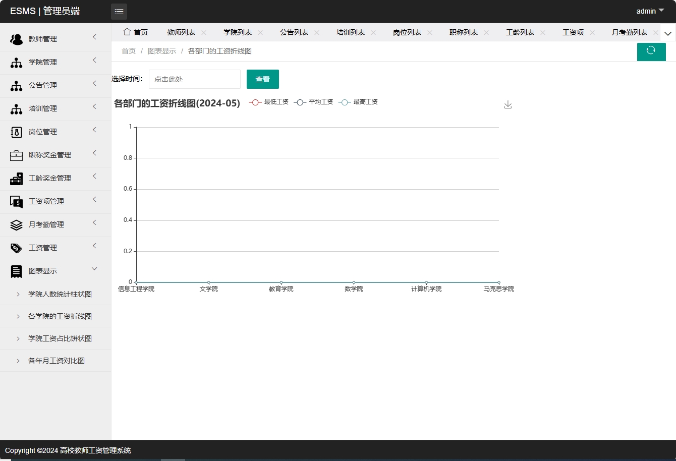 基于SSM框架的高校教师工资管理系统 - 查看学院工资折线图.png界面截图
