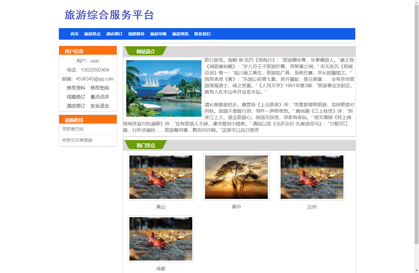 基于SSM框架的旅游服务平台管理系统 - 查看首页.png界面截图