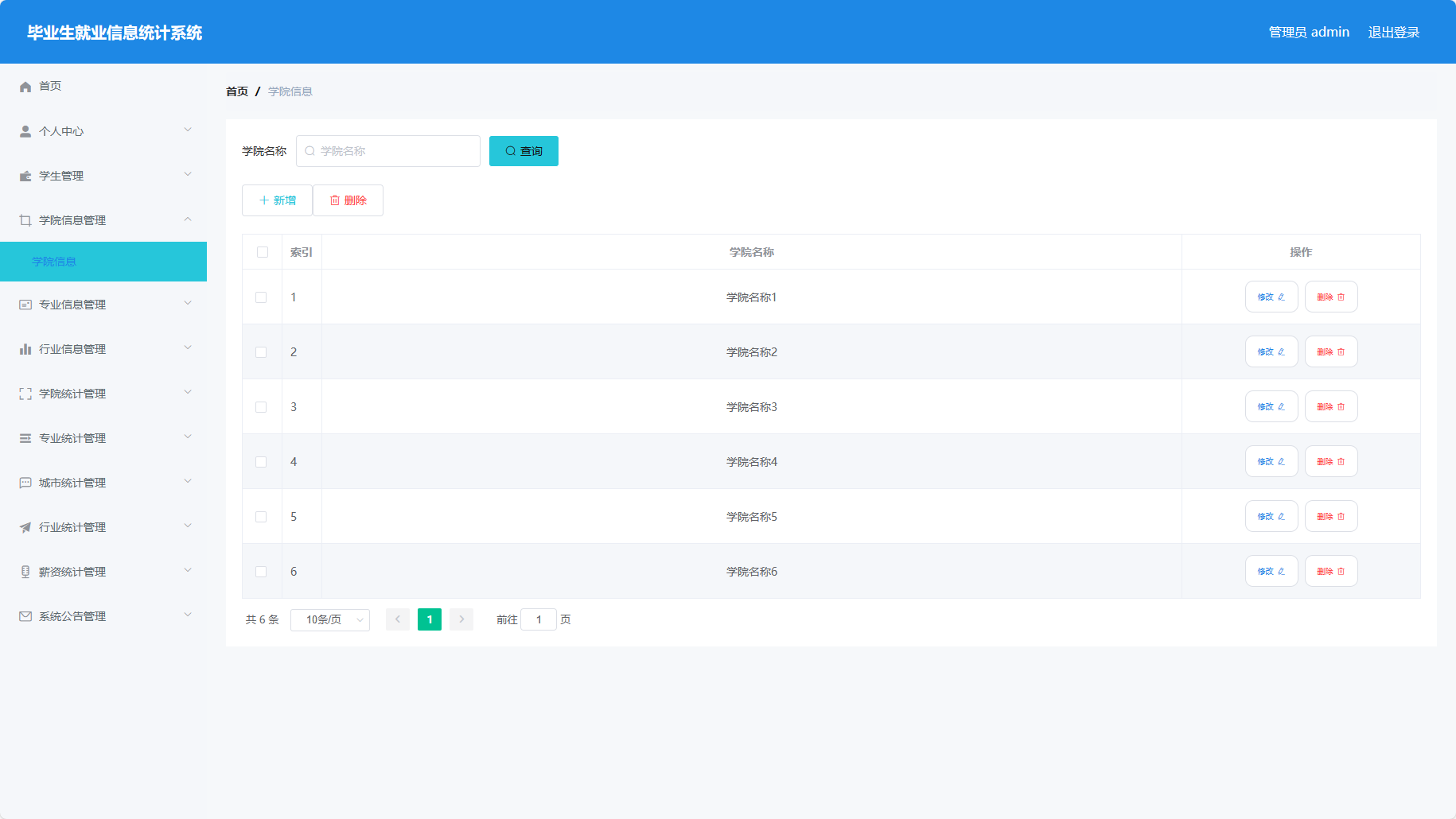 基于SSM与Vue的毕业生就业信息统计与分析平台 - 学院信息管理.png界面截图